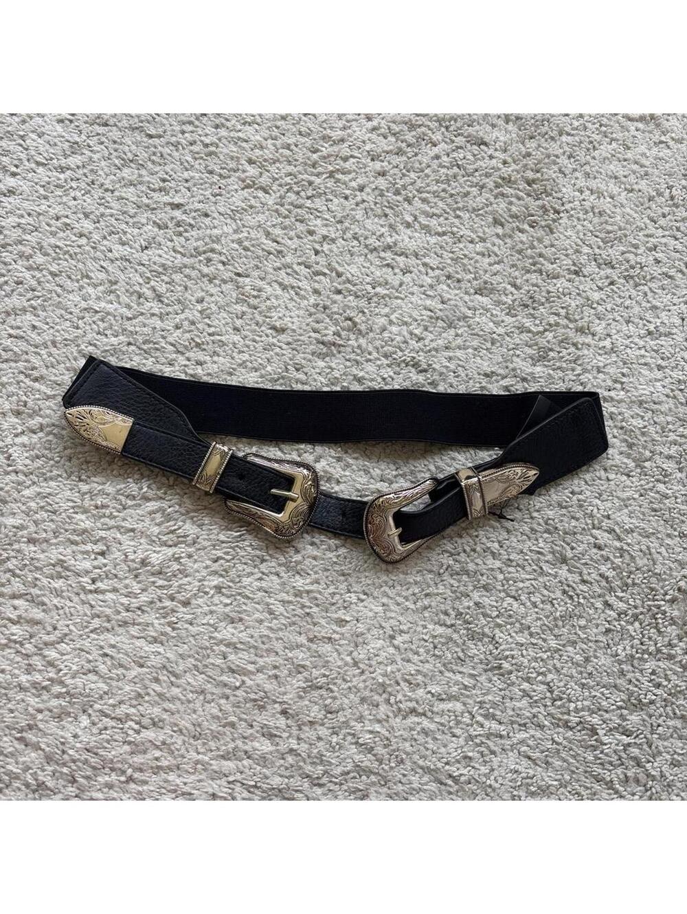 Shein Black Elastic Western Style Belt with Silver Buckles